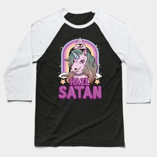 Funny Hail Satan Unicorn Rainbow Satanic Pun Baseball T-Shirt